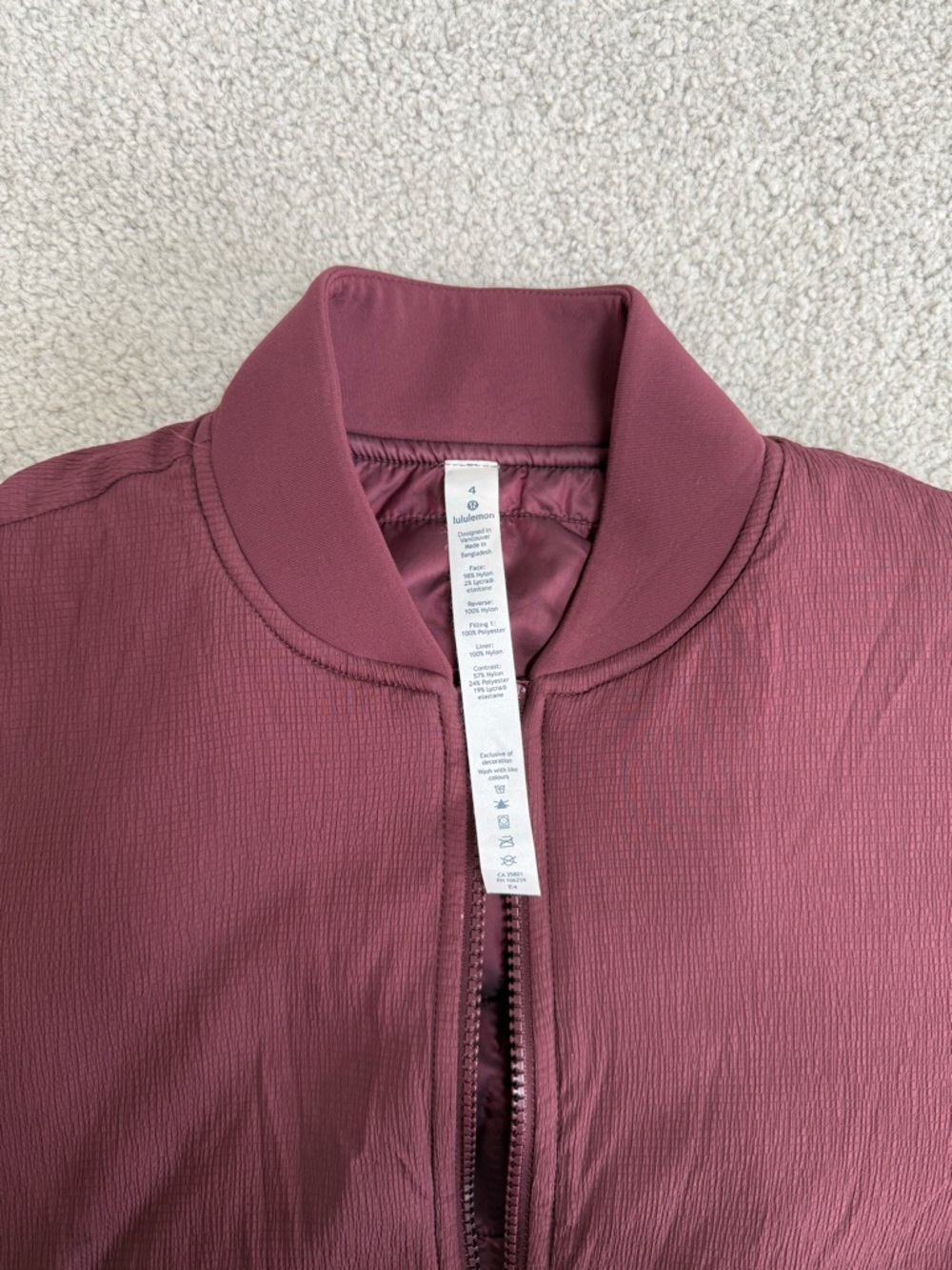 Lululemon Women's Bomber Jacket in Deep Burgundy - Picture 2 of 5